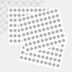 3 x sheets 18mm x 70 logo stickers (210)